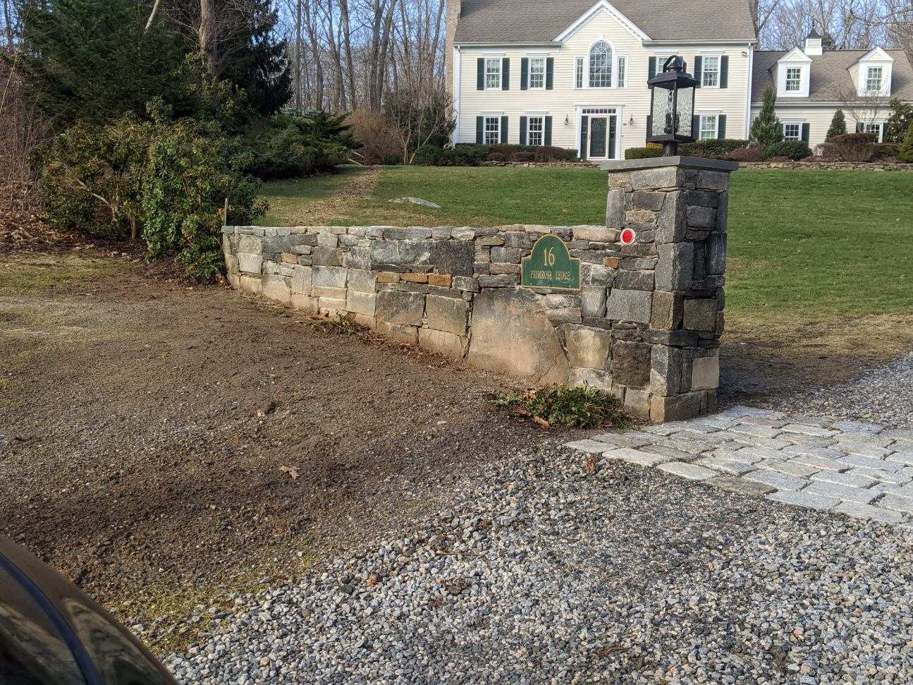 Driveway entrance stone pillars