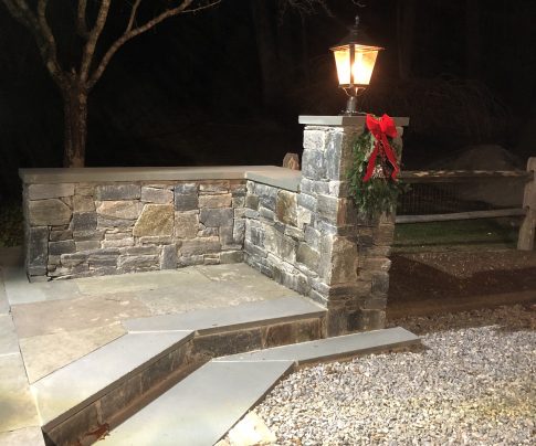 Driveway entrance stone pillars